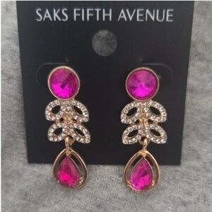 3/$40 Saks Fifth Avenue Fuchsia & Gold Crystal Drop Dangle Earrings